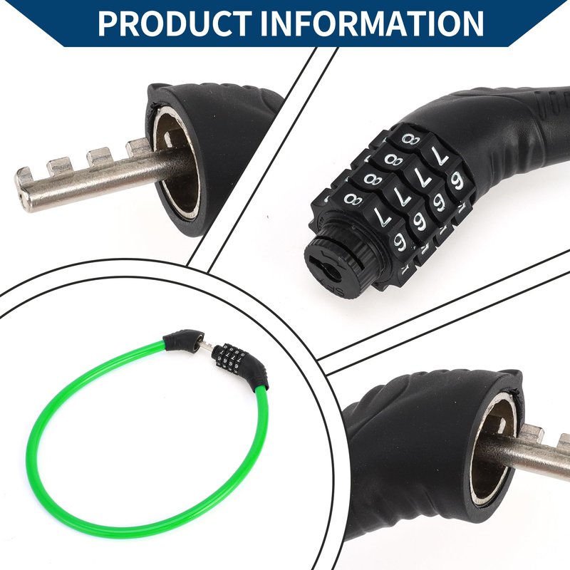 Hihaha Bicycle Lock/Security Cable Lock for Mountain Bike Road Bike/Resettable 4 Digit Combination Chain Bike Lock Steel Copper 64cm / 1 Pc Green