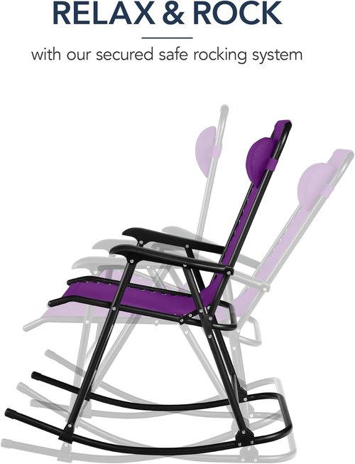 Best Choice Products Outdoor Zero Gravity Rocking Chair - Folding Reclining Patio Lounge with Adjustable Pillow, Amethyst Purple