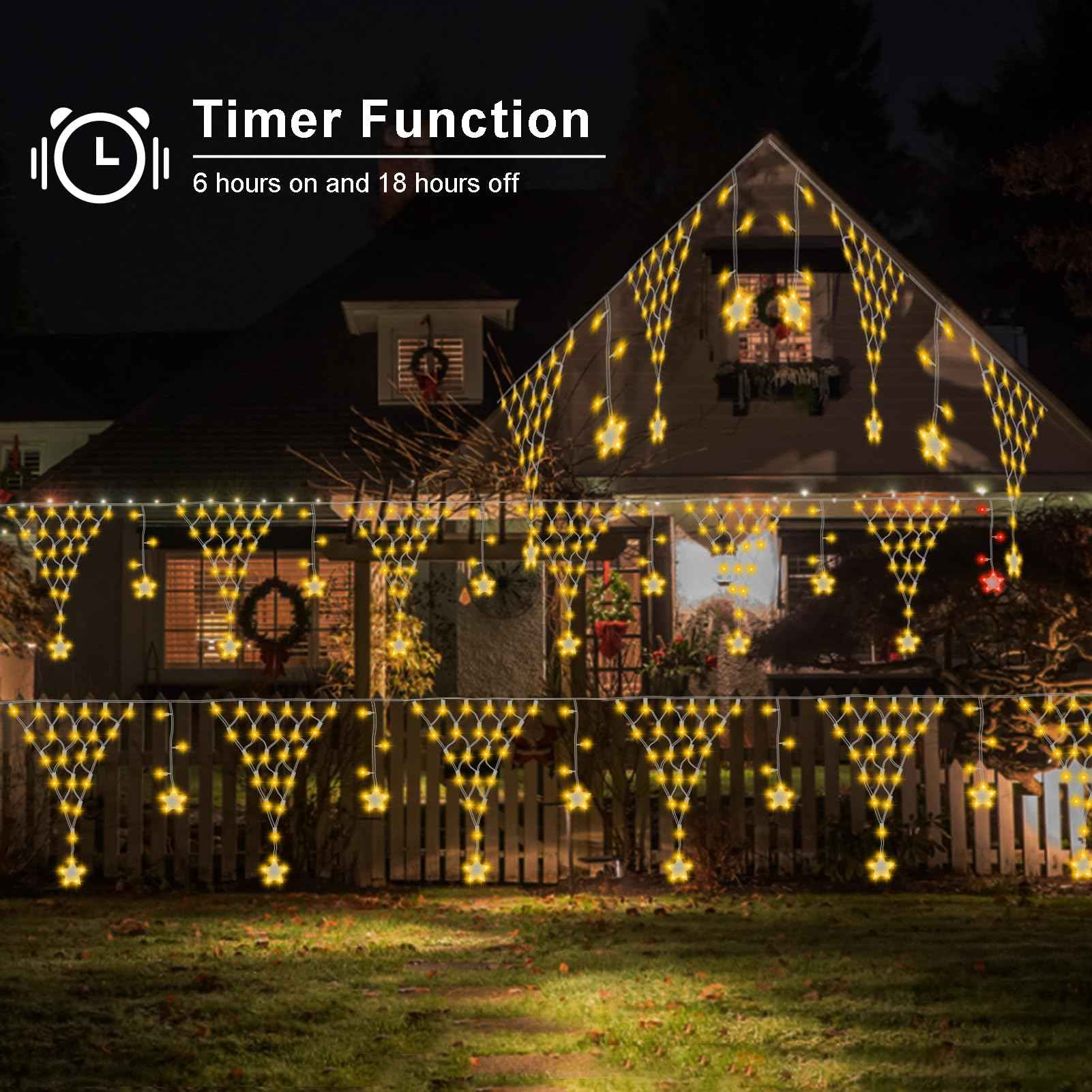 DBFAIRY Christmas Net Lights,196 LED 13.1x1.9Ft Waterproof Outdoor Christmas Lights Net Mesh Light Mains Powered Timer Built in LED Net Light Holiday Decor for Balcony Fence Roof Railing Wall