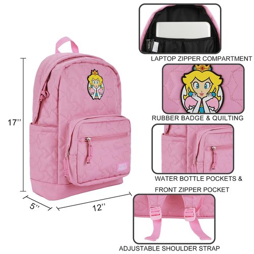 Bioworld Super Mario Brothers Princess Peach 17" Quilted Adult Backpack