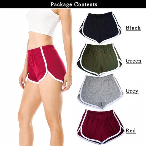 Cameway Women's Cotton Yoga Shorts - 4 Pack of Summer Athletic Sport Shorts for Cycling & Hiking
