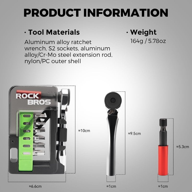 ROCKBROS Bike Tool Kit, Mini Bike Multitool, 12-in-1 Portable Bike Repair Kit, Durable Mini Ratchet Set, Maintenance Accessories for Ebike Road Mountain Bike Travel & Home (1)