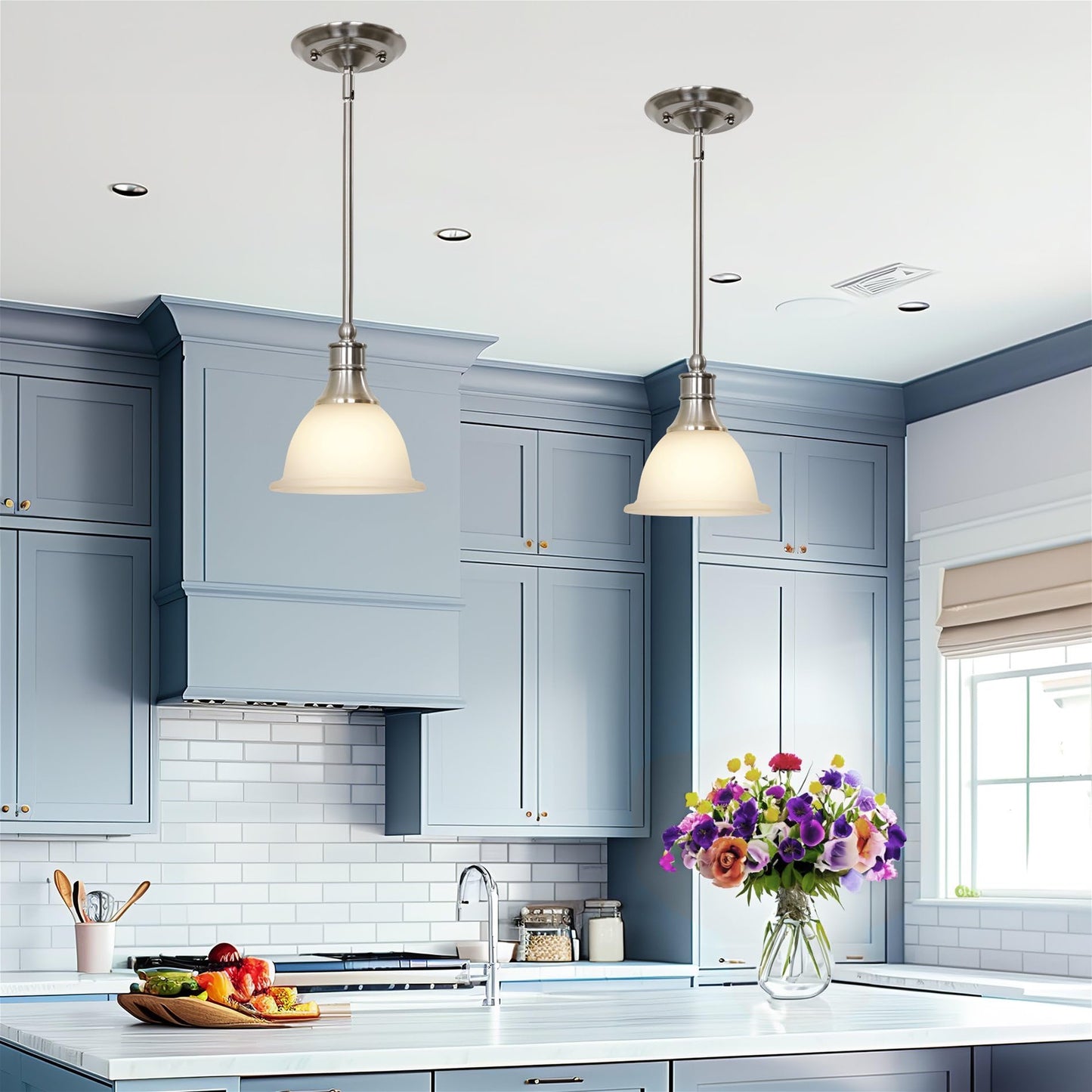 Kira Home Ellie 8" Adjustable Mini Pendant Light w/Frosted Glass Shade & Brushed Nickel Finish