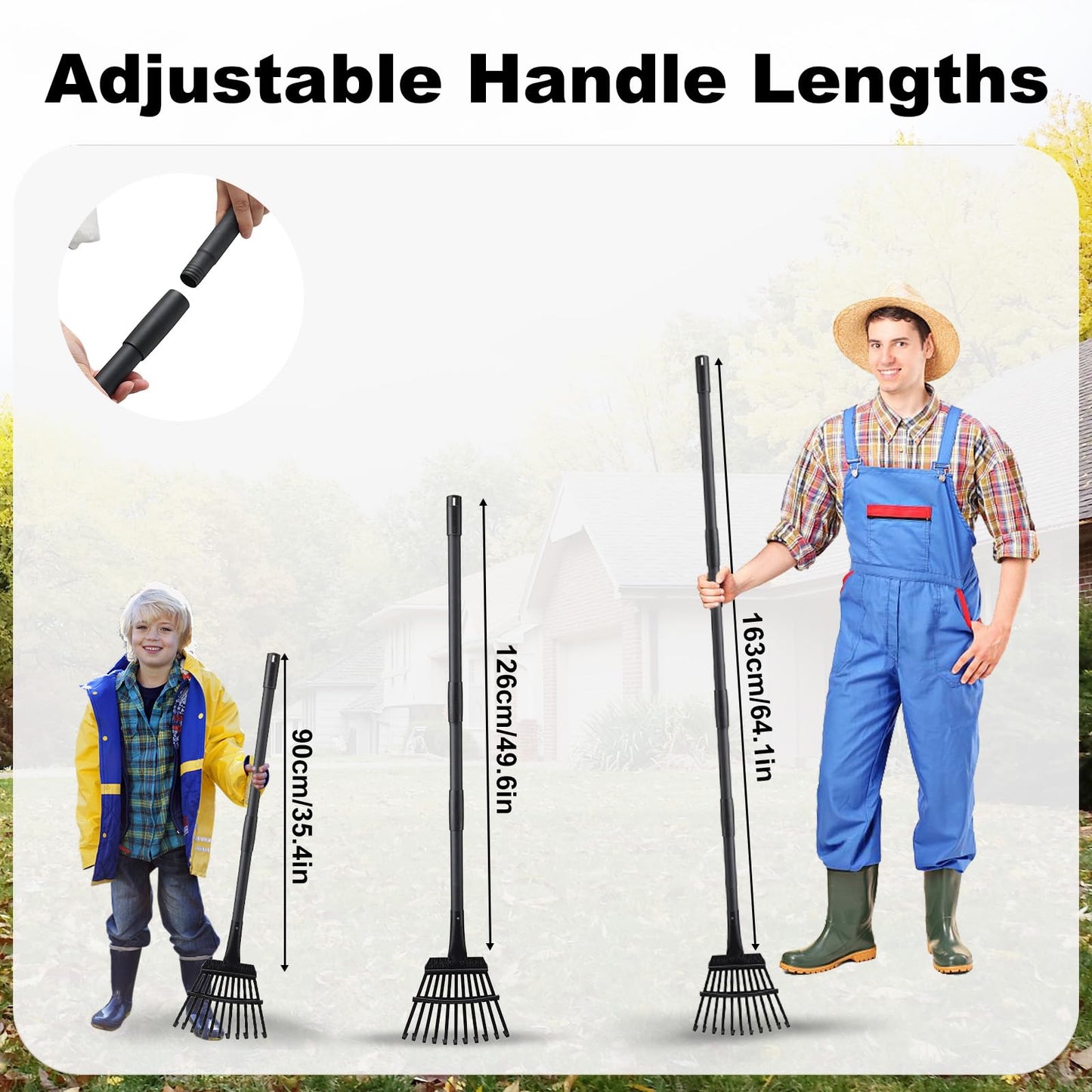 Small Rake for Leaves, 11 Metal Tines Narrow Leaf Rake, 60'' Leaf Rakes for Lawns with Adjustable Steel Handle for Camping Flower Beds Mulch Shrub, Black