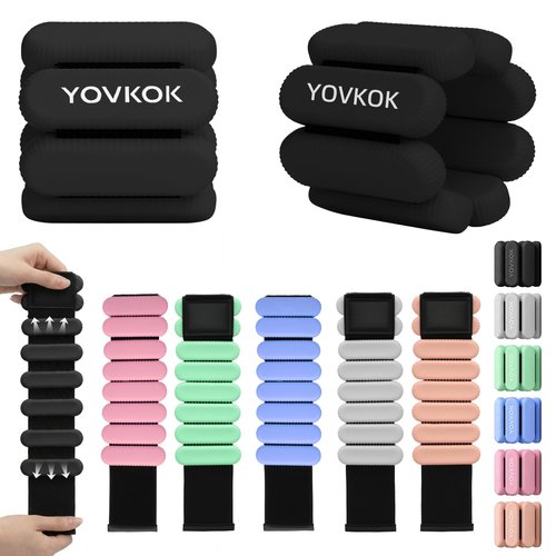 Wrist Weights, Silicone Adjustable Ankle Weights for Women Men - Strengthen Arms and Legs Ideal for for Home Gym Workout, Running, Yoga, Pilates, Barre, Exercise, Strength Training (Black, 2 lbs Pair (1lb Each))