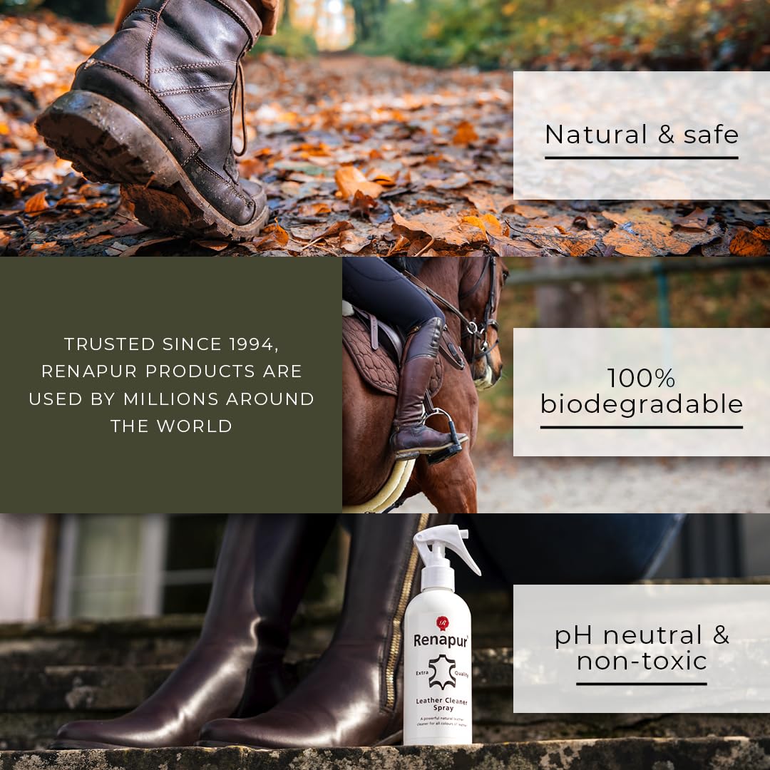 Renapur Natural Leather Cleaner Spray – Deep-Cleaning & Conditioning Formula for all your Leather, including Sofas, Car Interiors, Footwear, Clothing & Saddles & Tack. (8.5 fl.oz) - Packaging May Vary