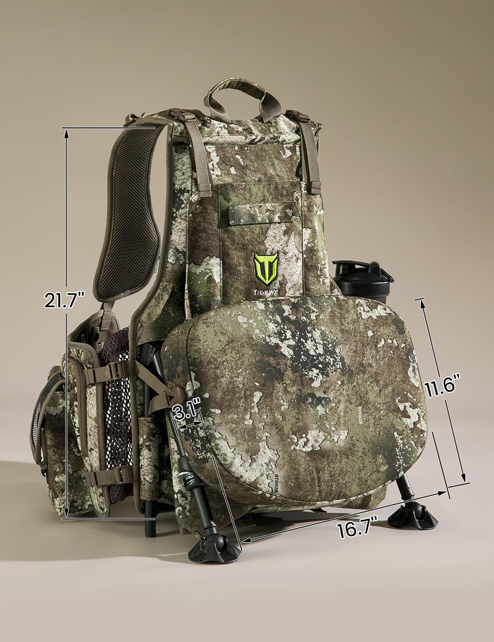 TIDEWE Vest with Seat, Vest with Game Pouch & Kickstand(Truetimber Strata)