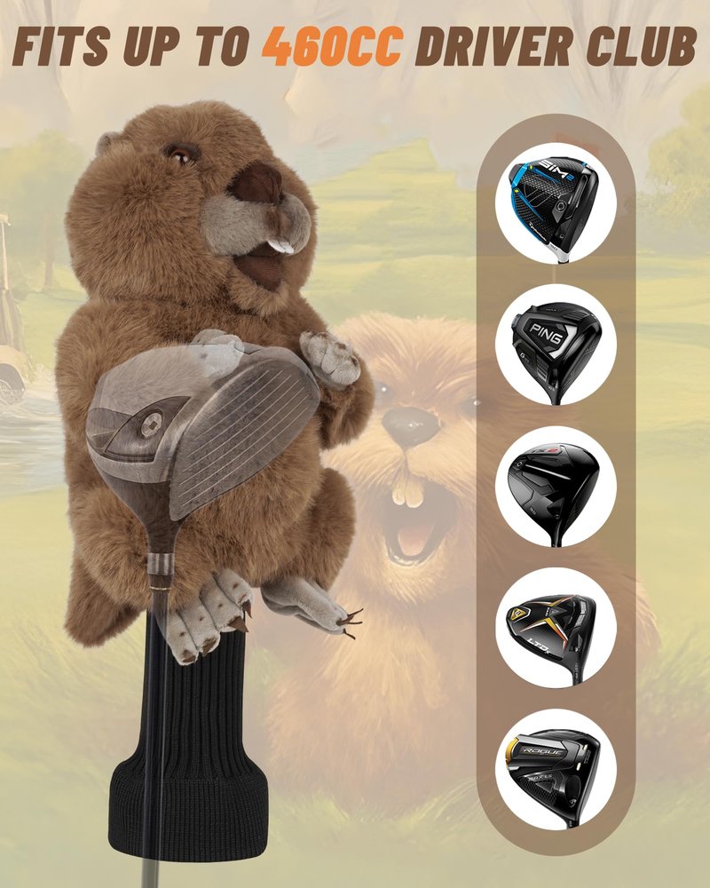 Big Teeth Groundhog Plush Driver Headcover Animal, Funny Gopher Driver Head Cover for 460cc Club, Woodland Golf Head Covers for Woods and Driver
