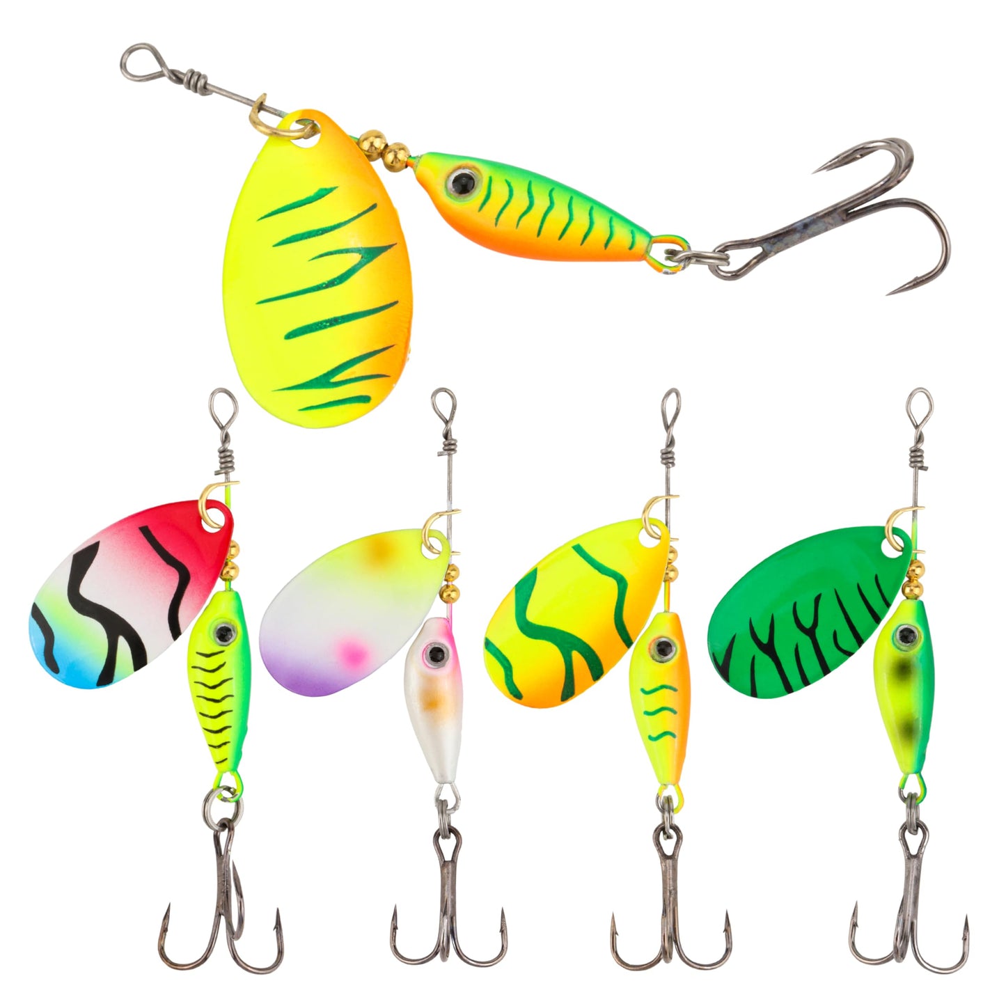Inline Spinner Bait – Fish-Shaped Spinnerbait Lures 5-Pack, 360°Rotation with Reflective Blades, Perfect for Freshwater & Saltwater Fishing, Targeting Bass, Trout, Pike, Perch & More(Little Fat Fish)