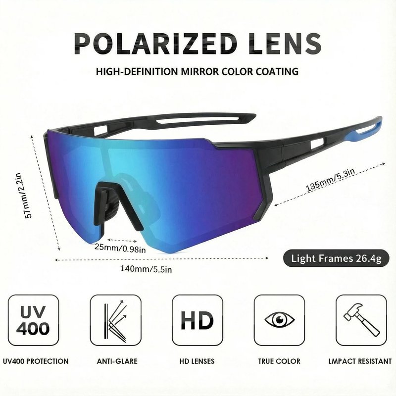 Tsctswk Polarized Sports Sunglasses Men Women, Outdoors UV Protection Sun glasses,Cycling Fishing Baseball Running Sunglasses (Blue & Black Frame)