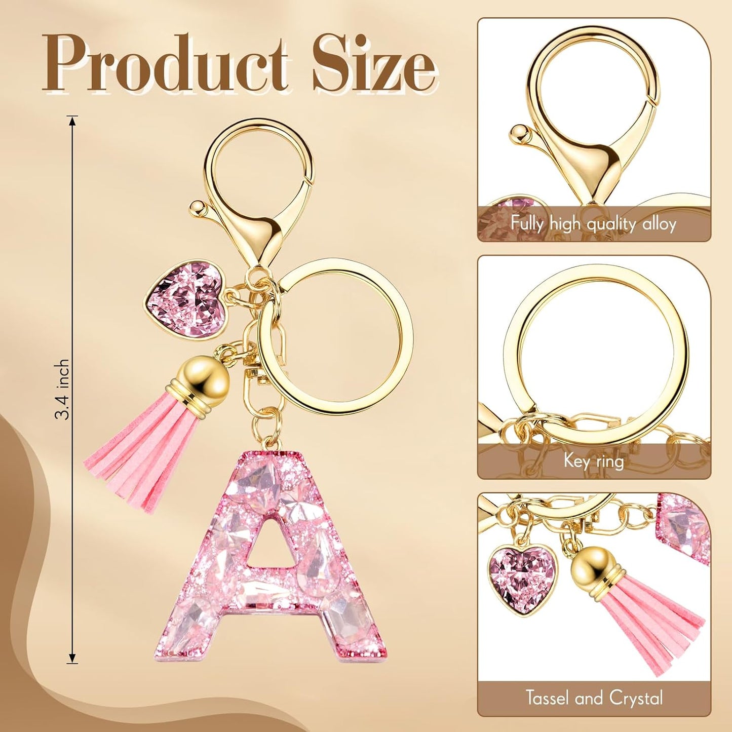 Skiennix Initial Keychain Letter Bag Charms - Cute Purse Accessories with Artificial Diamonds for Women