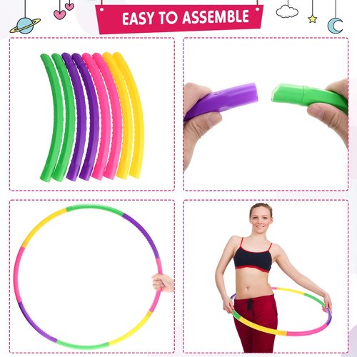 Chivao 8 Pack Color Detachable Hoop Fitness Waist Exercise Ring Plastic Exercise Hoop Adjustable Weight Size Plastic Adult Party Supplies Game Sport Gymnastic(26 Inch,Novel Style)