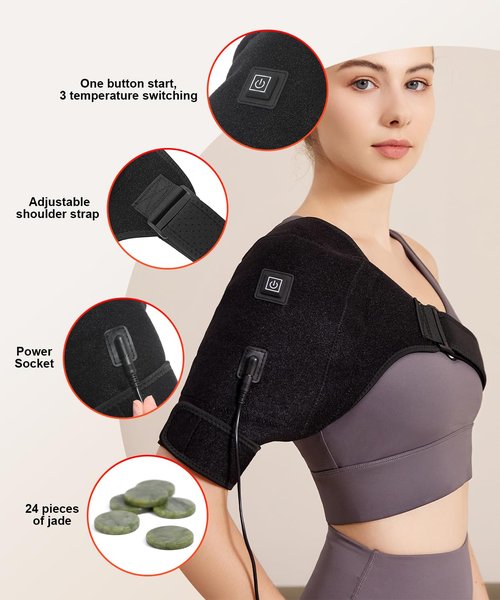Shoulder Heating Pads for Pain Relief - Jade Stone Heated Shoulder Wrap with 3 Temperature Settings, Ideal for Rotator Cuff, Shoulder Soreness Relief at Home,Office