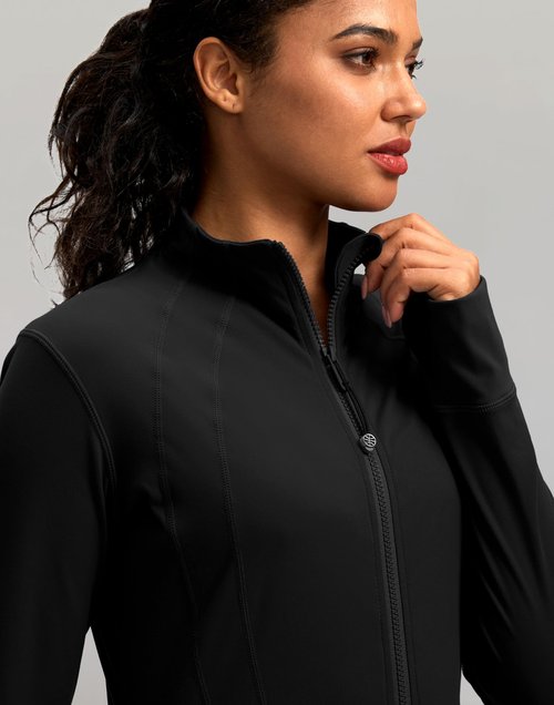 Women's Workout Jackets with 4 Pockets Zip Up Slim Fit Soft Fall Jacket for Yoga Running Athletic (Black,M)