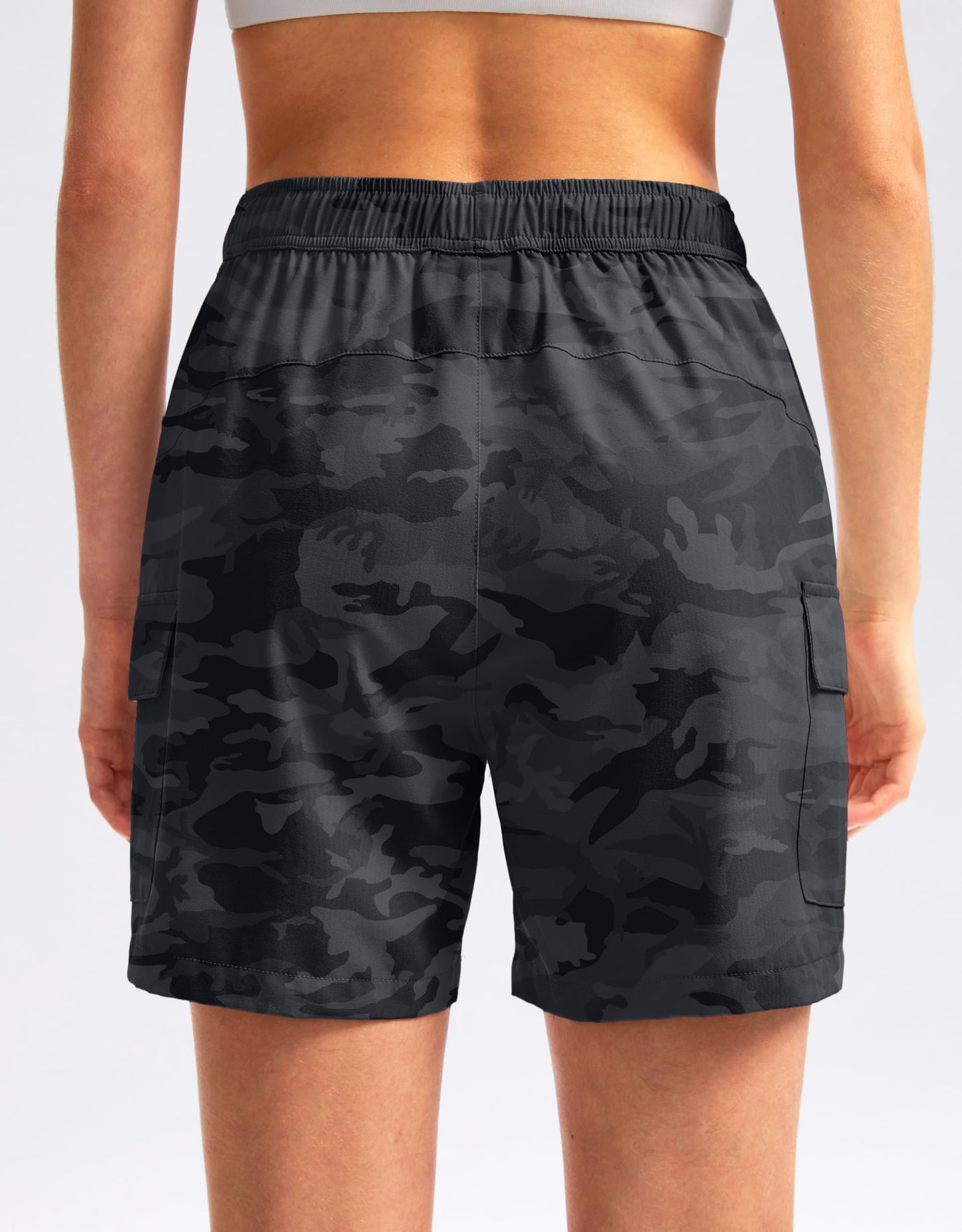 SANTINY Women's 5''/ 7''/9'' Hiking Cargo Shorts Quick Dry Lightweight Summer Shorts for Women Athletic Golf Zipper Pockets(GreyCamo_M)