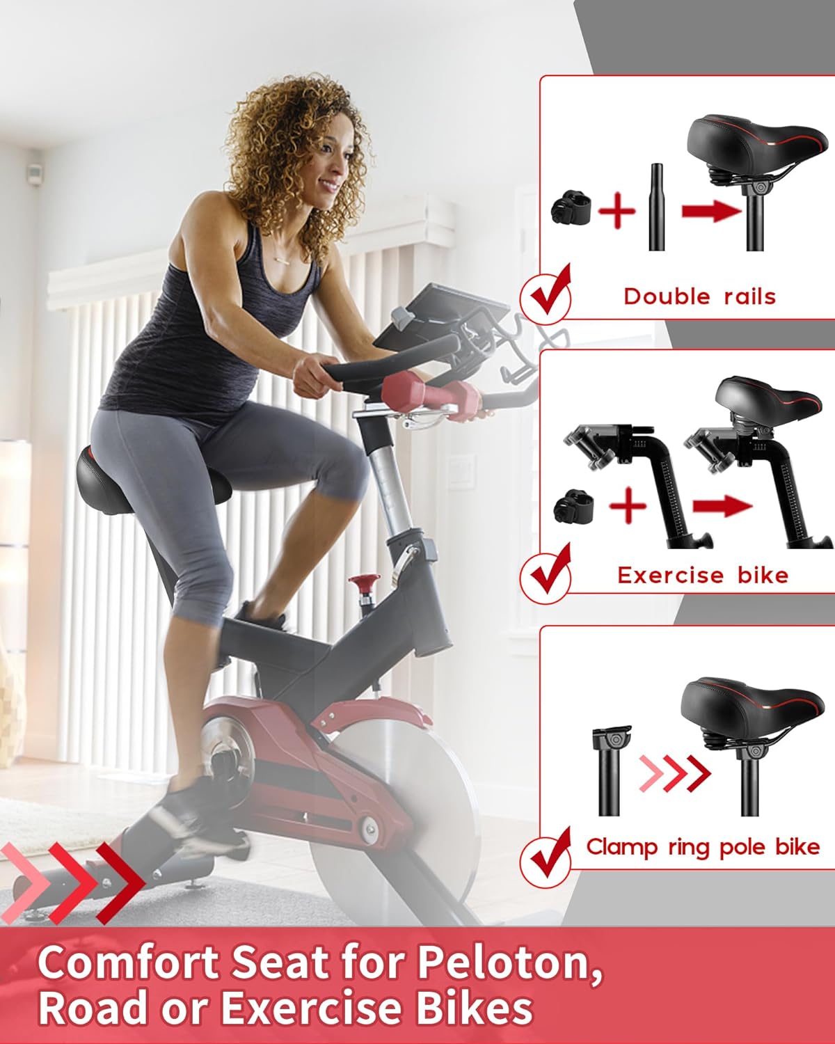 Peloton Oversized Bike Seat - Comfort Cushion for Road & Exercise Bikes | Wide Saddle Replacement for Men & Women