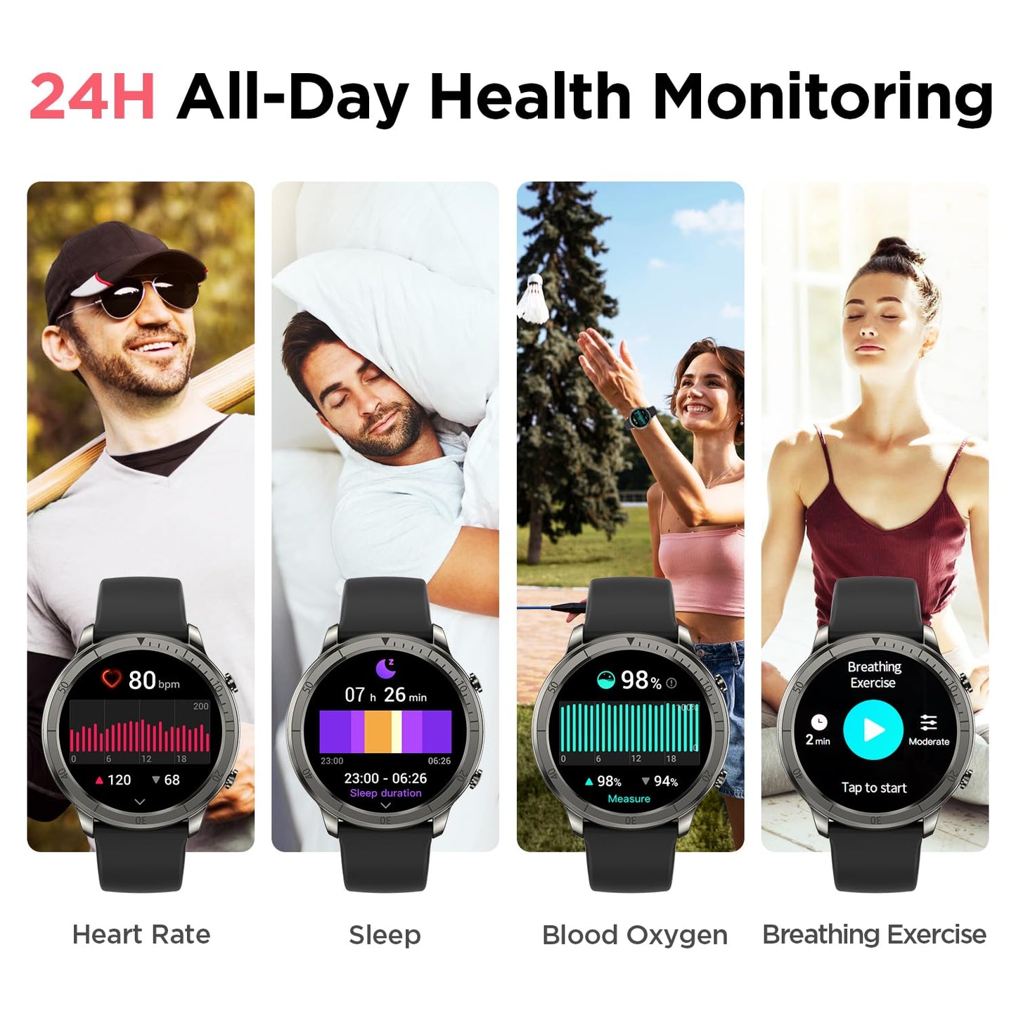 BENIO Smart Watch, Health Fitness Tracker Watch for Men Women IP68 Waterproof, Multi-Sport Mode Activity Tracker, Heart Rate/SpO2/Sleep/Stress Pedometer Step Calorie Counter for Android & iPhone,Black