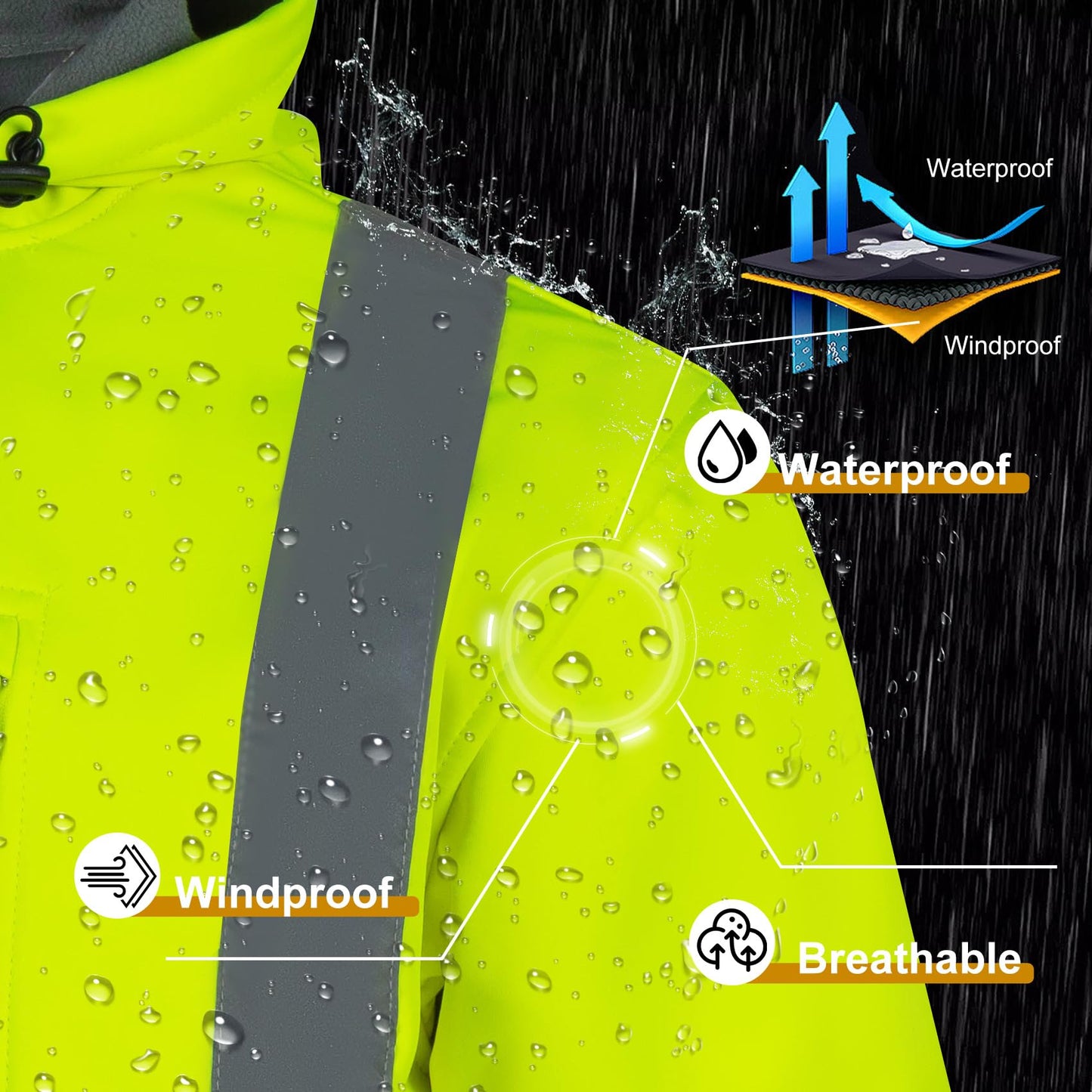 VENDACE Hi Vis Reflective Safety Jackets for Men Softshell Waterproof ANSI Class 3 High Visibility Work Jacket Hoodie Polar Fleece Lining(Yellow,L)