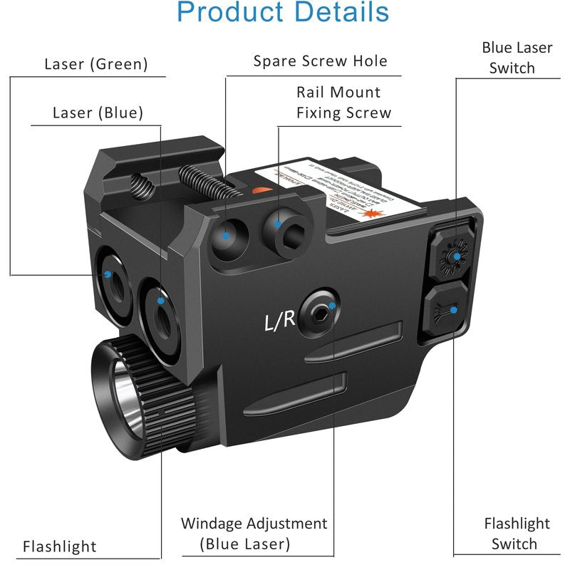 MOSANDON Green and Blue Laser Sight with 500 Lumens Flashlight, USB Rechargeable Flashlight with Blue Green Laser Sight,3in1 Laser Light Combo with 20mm Picatinny Rail Mount for Pistol Handgun Rifles