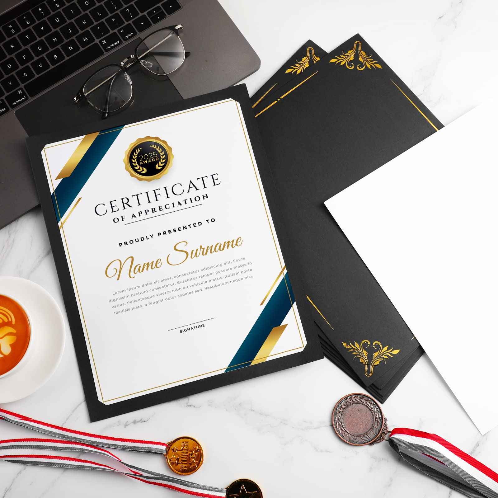 Fainne 100 Pcs Certificate Holder Foil Border 8.5 x 11 Inch Single Sided Award Certificates Cover for Letter Size Cardstock Document Paper Diploma Graduation School Marriage Supplies(Black)