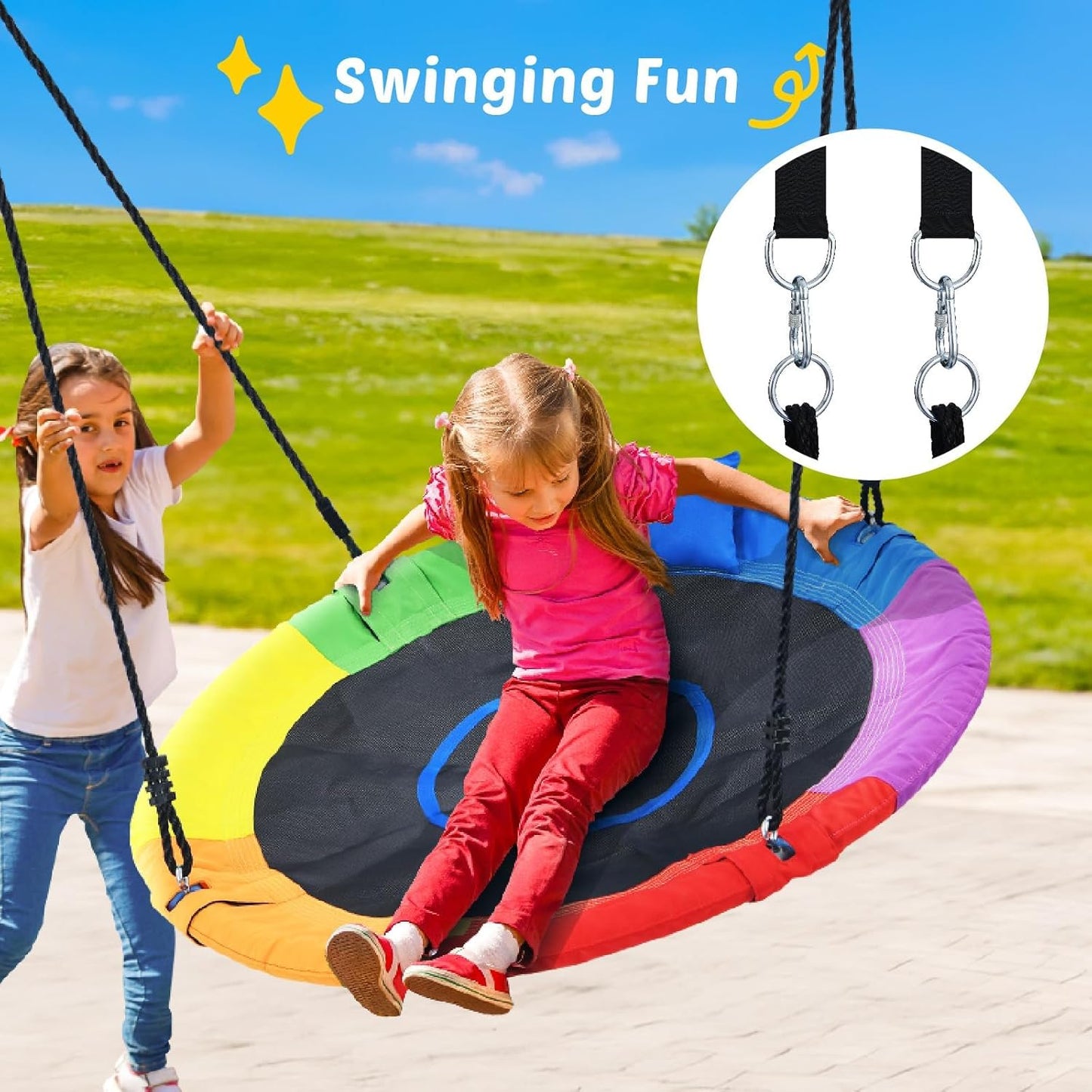Trekassy 700lbs 40" Outdoor Saucer Tree Swing - Waterproof 900D Oxford with Pillow & Swivel | Includes 2 Hanging Straps