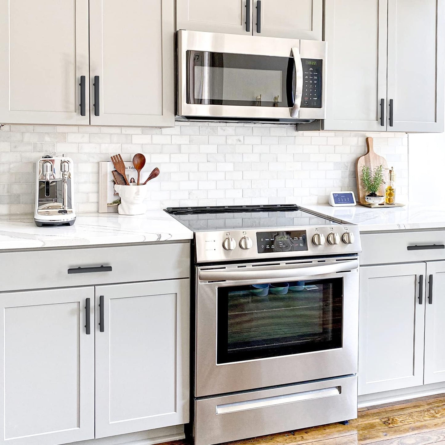 Ravinte 55 Pack Black Cabinet Pulls 3inch Matte Black Cabinet Handles Kitchen Pulls for Cabinets with Drill Mounting Template 5in Overall Length