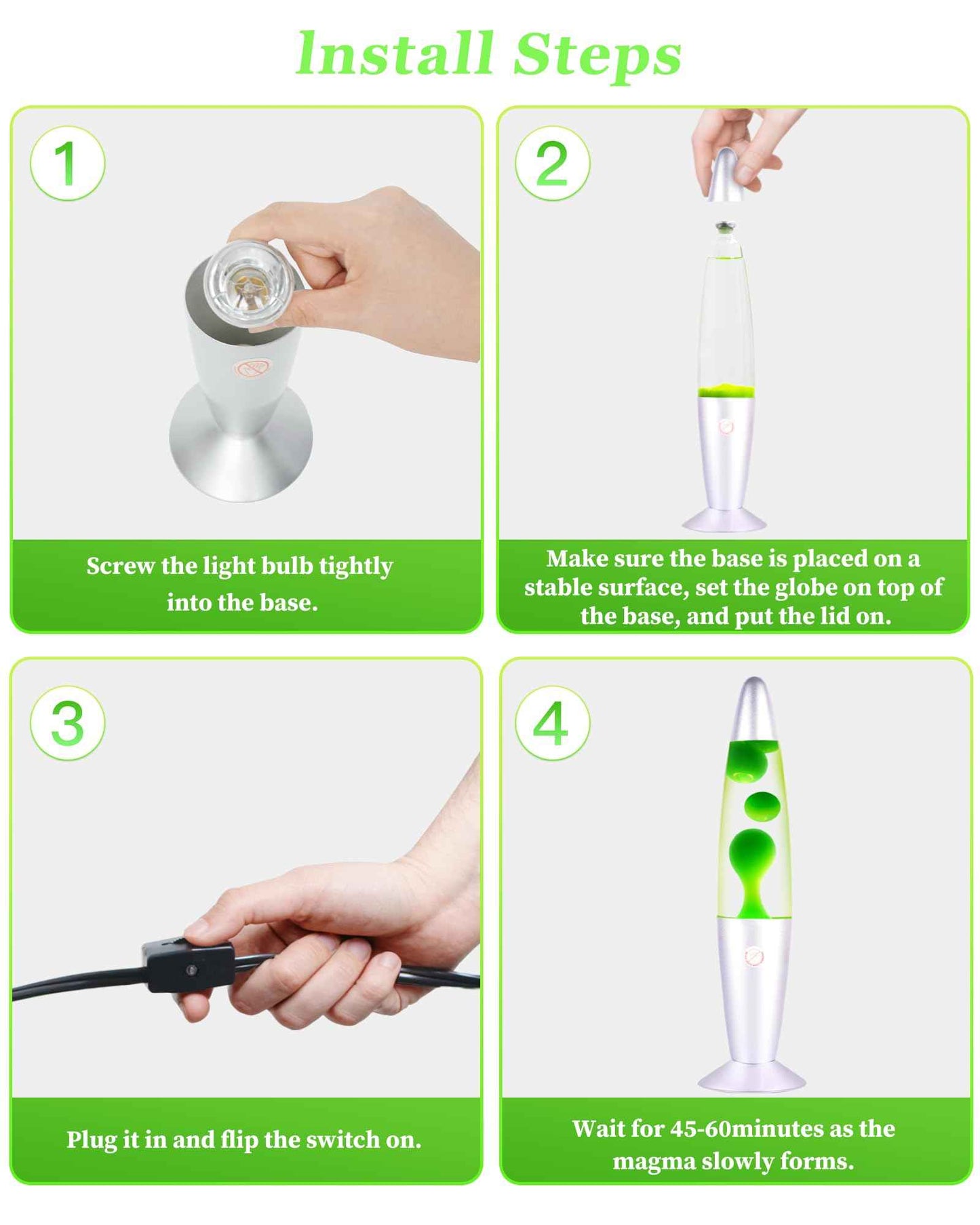 QQP Green Magma Liquid Motion Lamp,Sliver Base,Nightlight Light for Adults Teens Kids,Classic Decor Lamp for Office Bedroom and Living Room，13 Inches