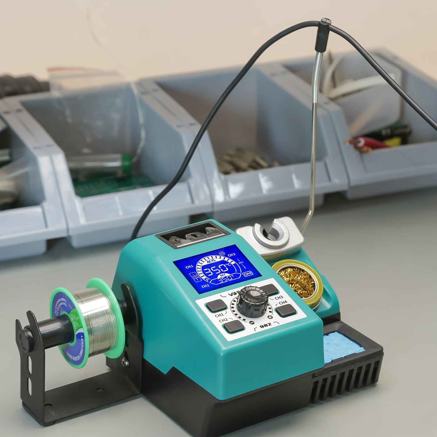 YIHUA 982 Precision Soldering Iron Station Kit with Digital LCD Display, 210 Soldering Tip Cartridge Compatible, Solder Wire Dispenser and, 4 Memory Channels, Auto Shutdown, Rapid Heating