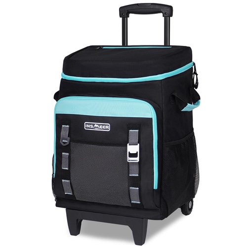 INSMEER Cooler with Wheels and Handle, 80 Cans/50L, Portable Rolling Coolers (Black)