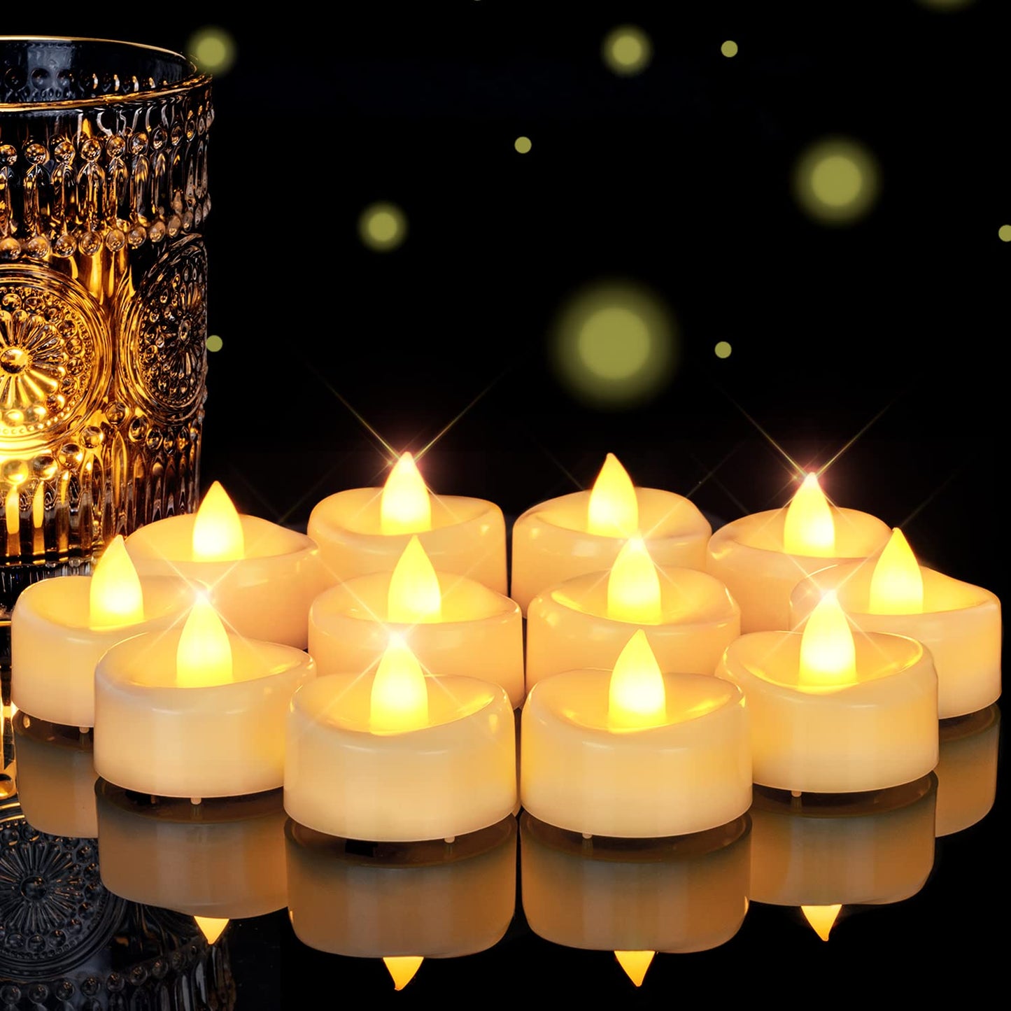 5plots Flameless Candles, 24Pcs Tea Lights Candles Battery Operated, Flameless Tealight Candles Flickering, Electric Tea Lights Votive Candles - Ivory - 1.5" x 1.25"