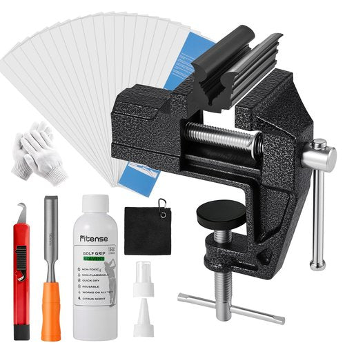Fitense Golf Grip Kit for Regripping Golf Clubs-Include 20 Tapes Strips, Portable Table Vise Rubber Clamp, Golf Grip Removal Tool with Solvent,Golf Club Replacement Kit