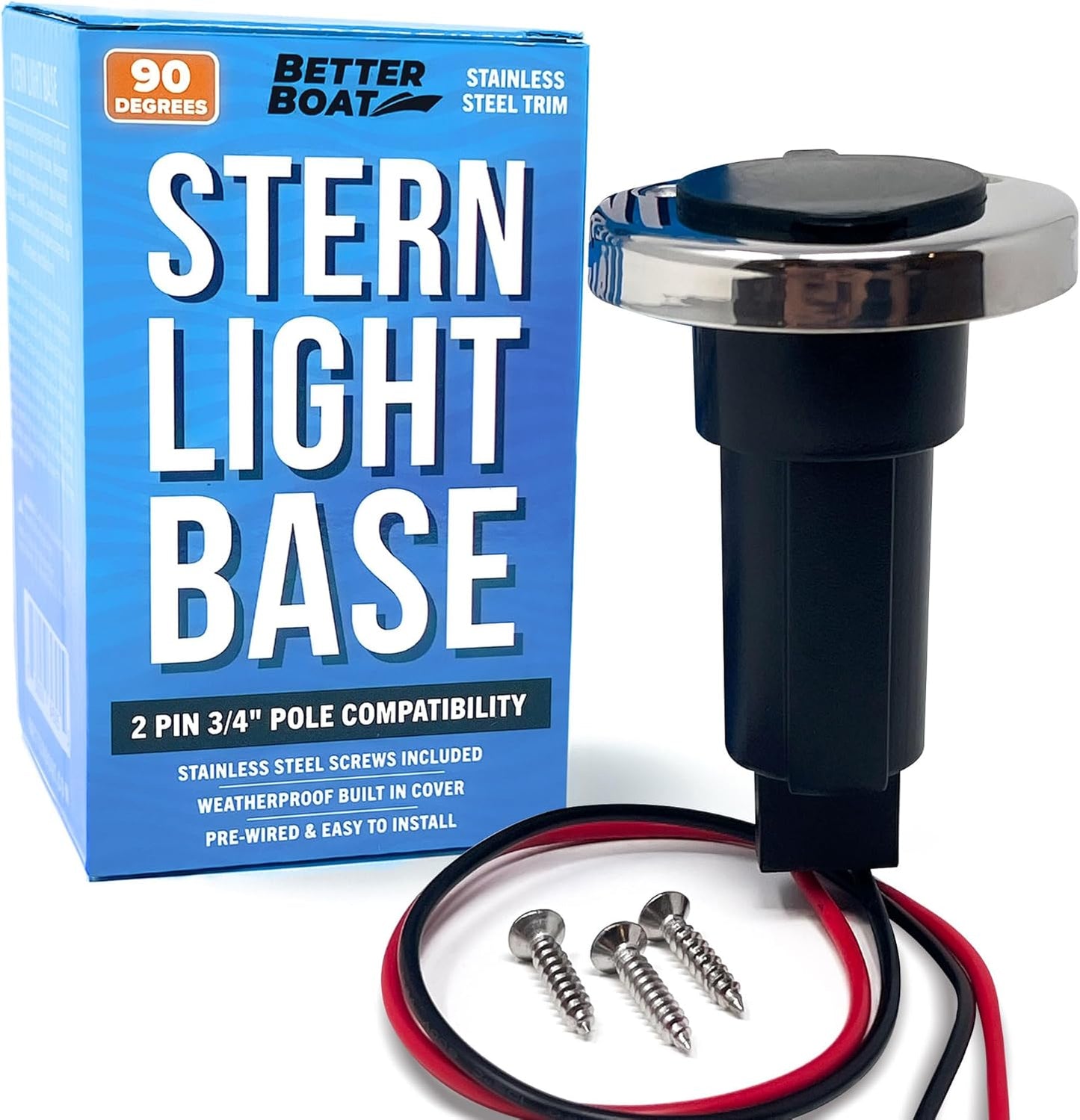 Skiennix Boat Stern Light Base - Durable Navigation & Anchor Light Socket with Stainless Steel Trim | 2-Pin Plug