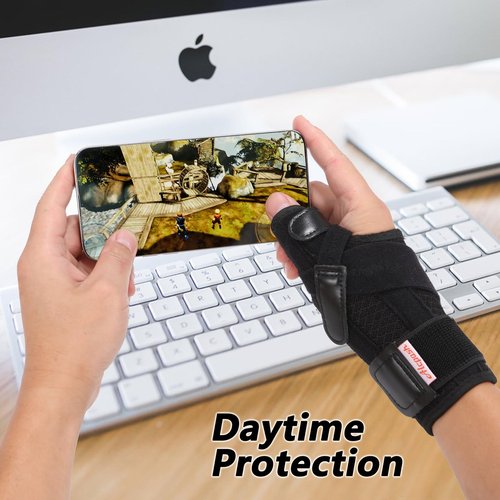 Alcpash Thumb Brace Right Hand or Left Hand for Arthritis Pain and Support 2 Pcs, Adjustable Trigger Thumb Splint Support for De Quervains Tenosynovitis CMC Sprains (Black M)