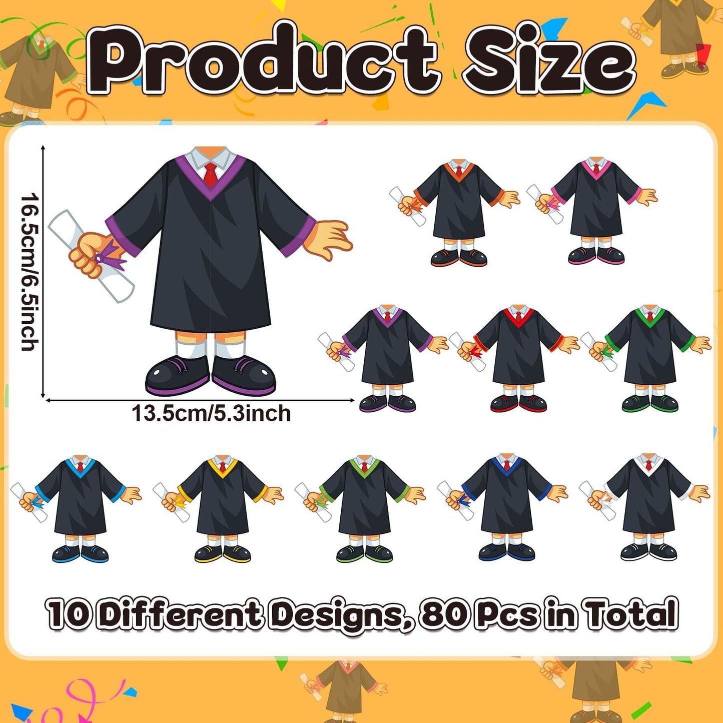 gisgfim 80Pcs Graduation Gown Cutouts Graduation Bulletin Board Decorations Large Graduates Grad Classroom Decor for Boy Girl DIY Craft Photo Wall Door 2026 Kindergarten Preschool Party Favor Supply