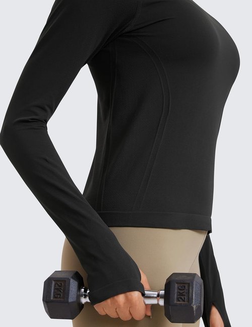CRZ YOGA Seamless Long Sleeve Shirts for Women - Breathable Workout Tops | Waist Length Athletic Crewneck