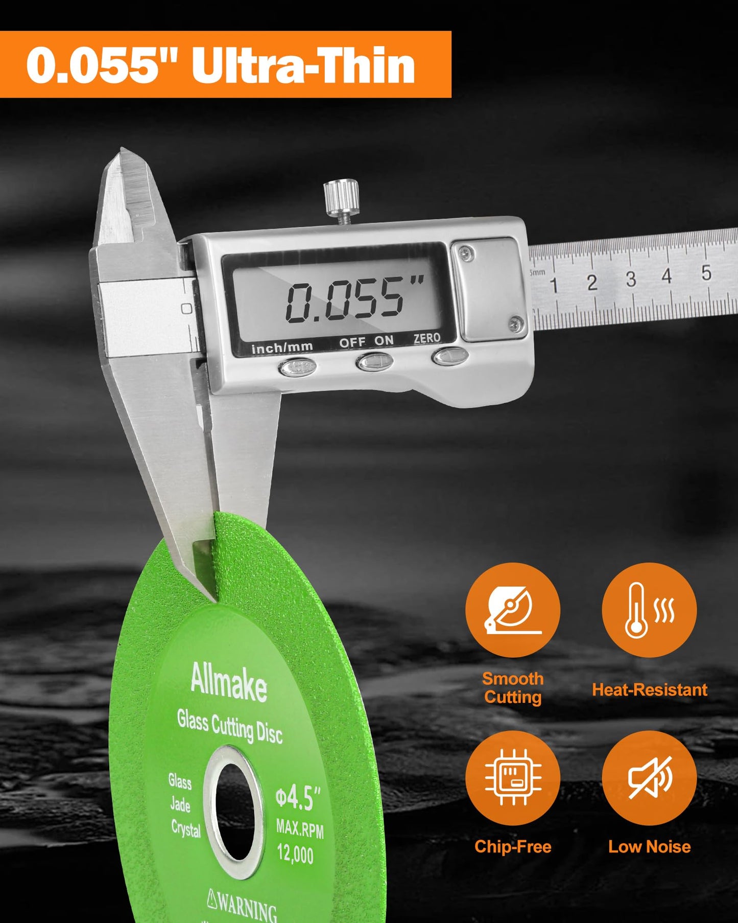 Allmake Glass Cutting Disc 4-1/2 Inch for Angle Grinder, 5pcs Tile Cutting Blade, Rock Slab Grinding Disc Diamond Cutter Saw Blade for Angle Grinder, Glass Tile Cutter Tool for Bottles Jade Crystal