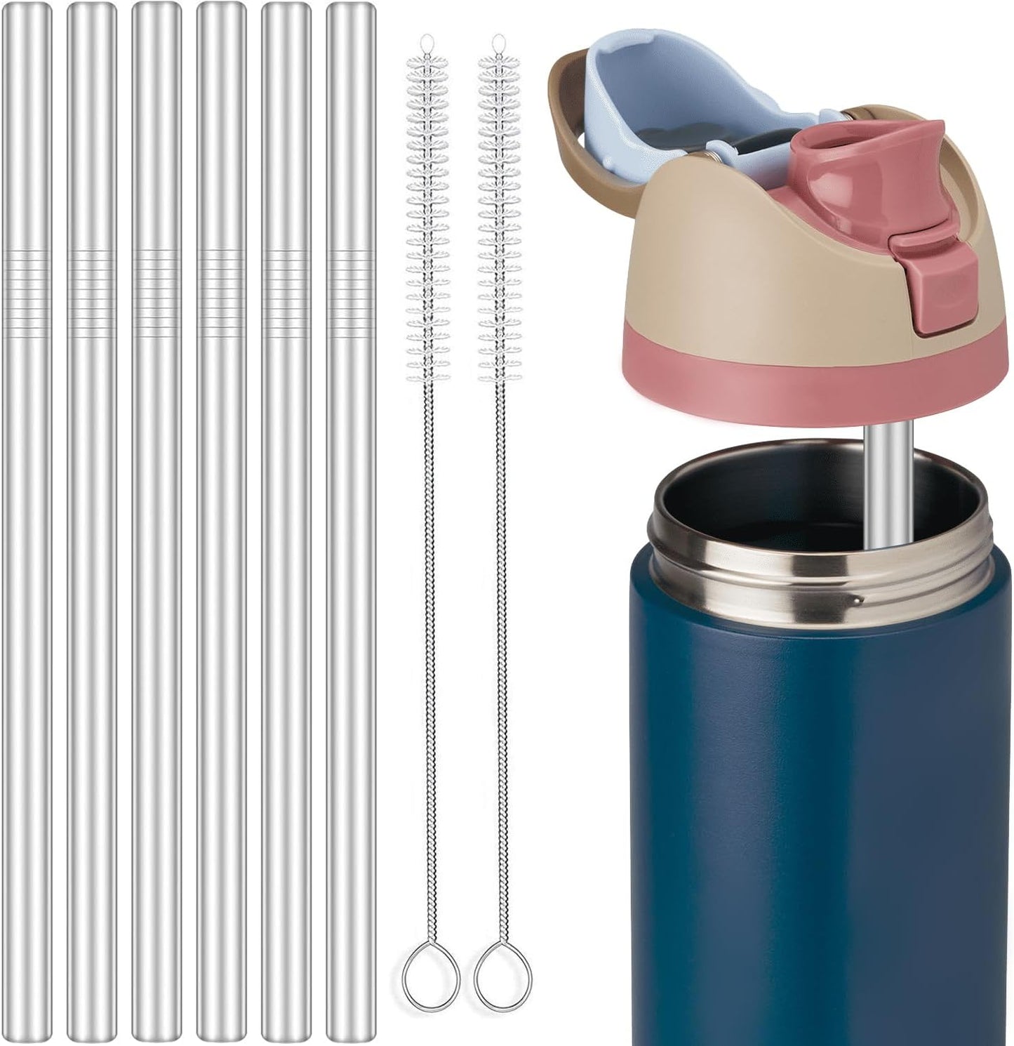 MIMORE Metal Straws for Owala | 6-Pack Stainless Steel Reusable Straws - Dishwasher Safe, Fits 24 oz & 32 oz