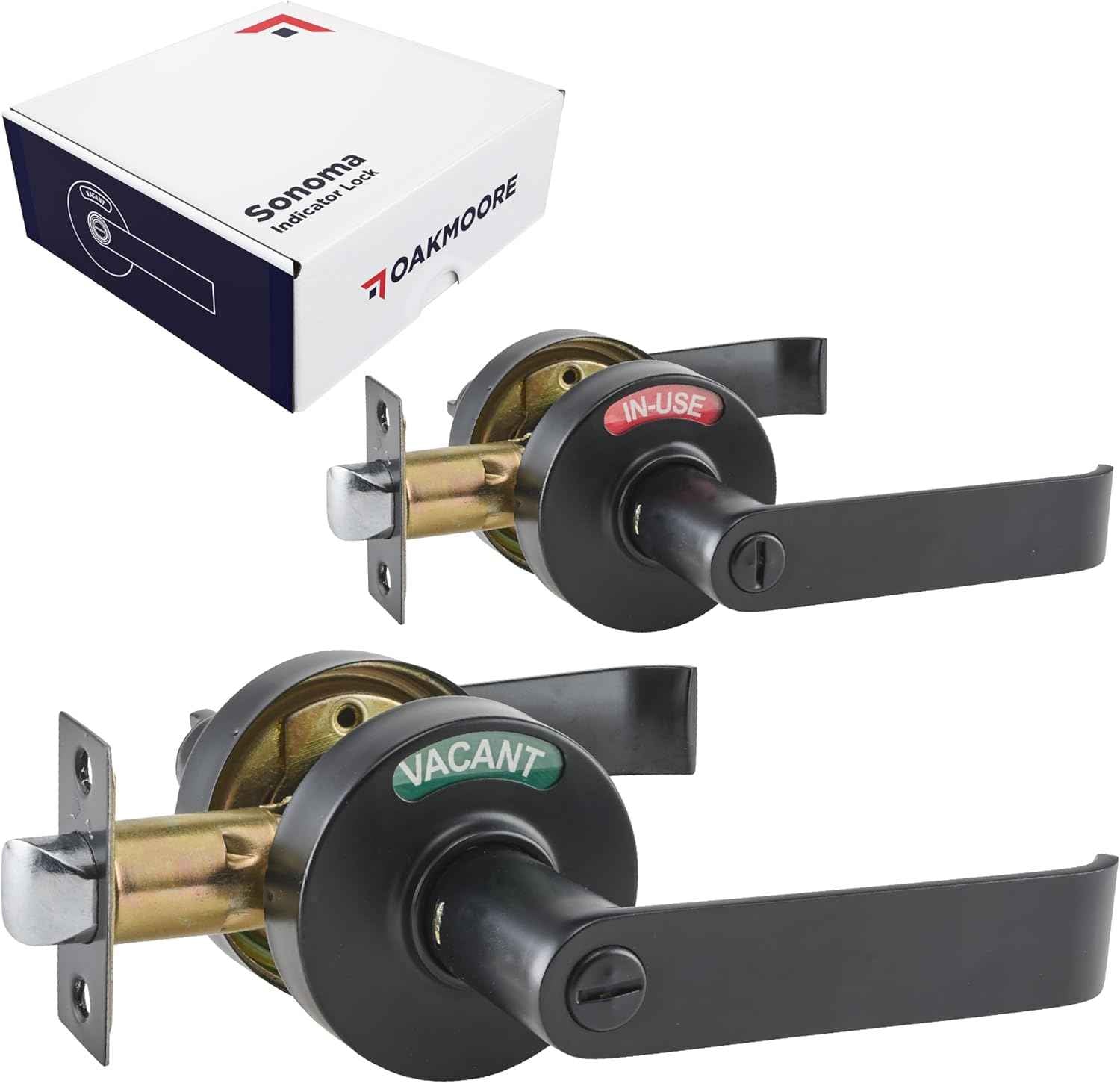 Privacy Door Handle Lock for Bathroom - Black Vacant Occupied Restroom Handle