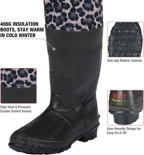 HISEA Women's Chest Waders - 4.5mm Neoprene Leopard Print | Insulated Waterproof Fishing Waders