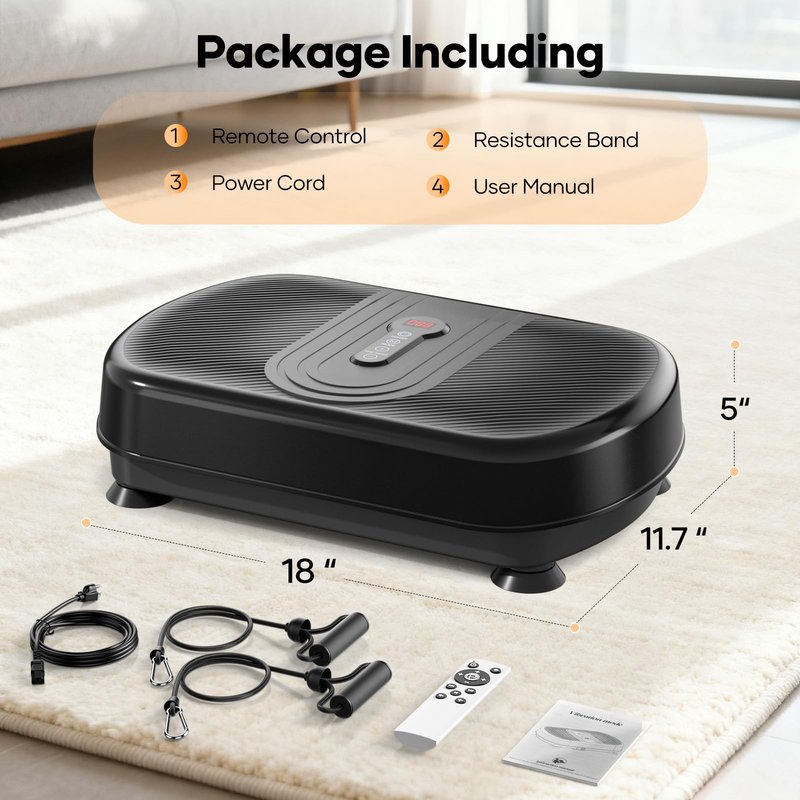 Vibrating Plate for Lymphatic Drainage, Vibration Plate Exercise Machine with Bluetooth & Silicone Pedal, Power Plate Vibration Platform for Weight Loss, Muscle Toning, with Resistance Bands