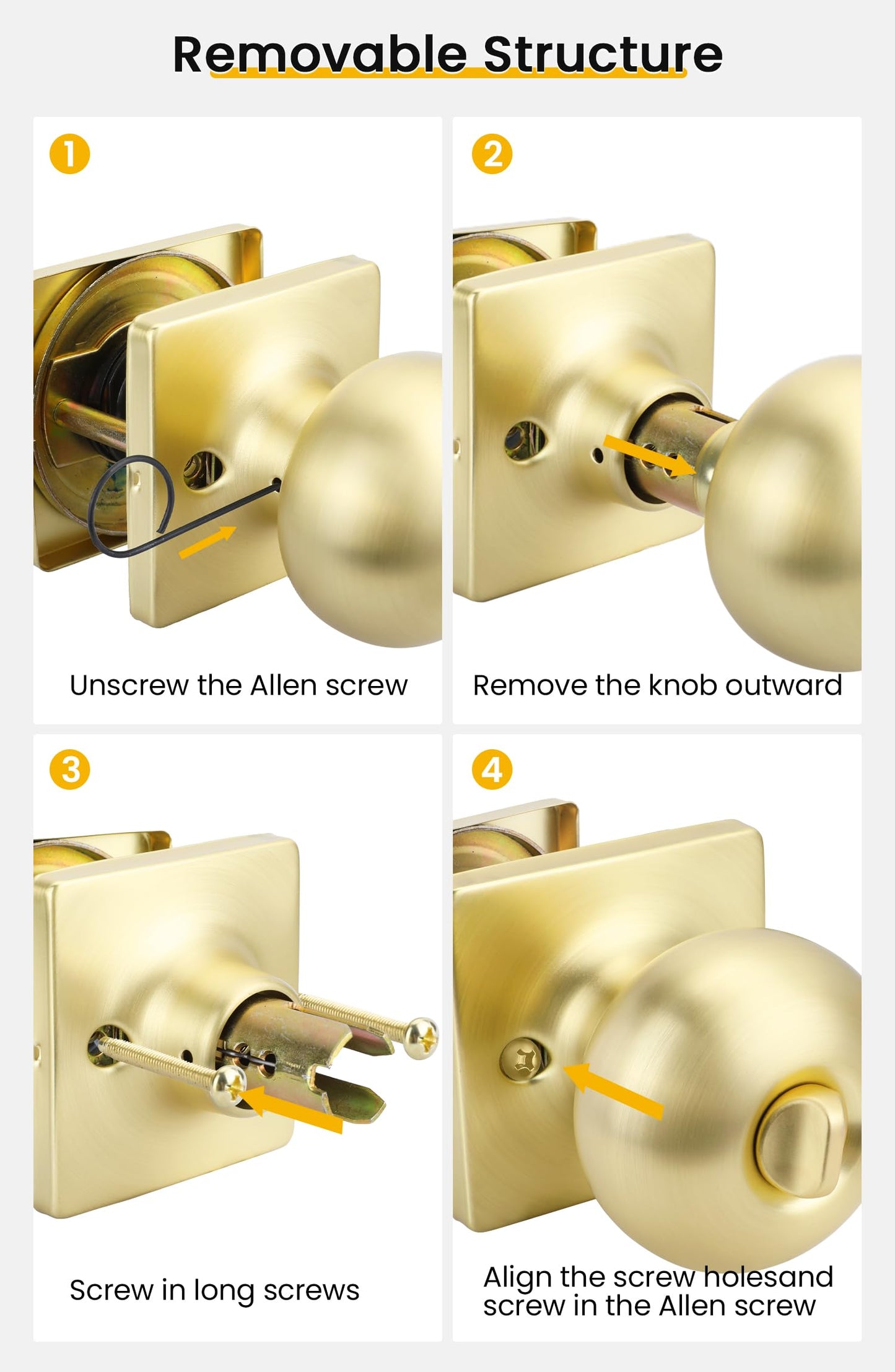 goldenwarm Gold Interior Door Knobs, Brushed Gold Privacy Door Knobs for Bedroom Bathroom, Interior Door knob, Brushed Brass Doorknobs(8 Pack)