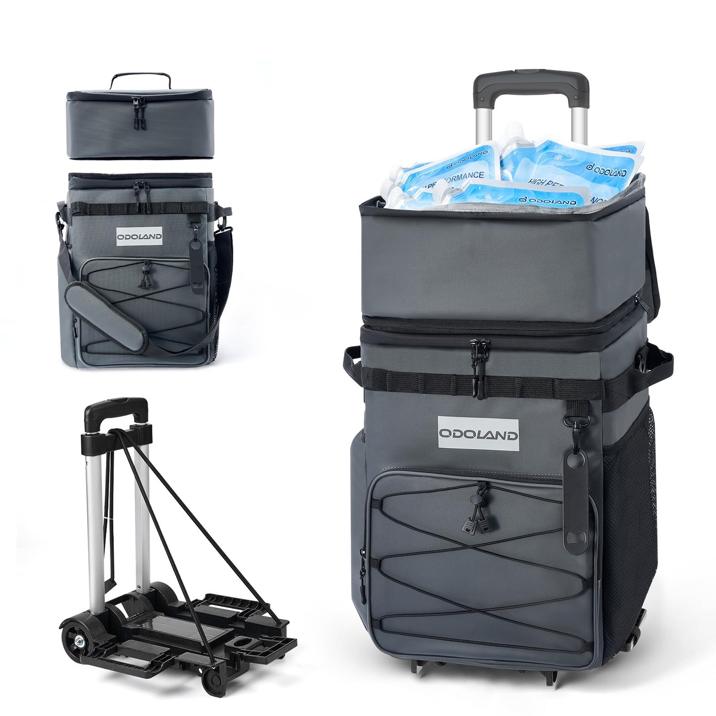 Odoland 72 Can Rolling Cooler Bag with Wheels & Handle, Collapsible Insulated Ice Chest for Beach, Camping & Tailgating - Portable Travel Soft Cooler on Wheels, Collapses for Easy Storage