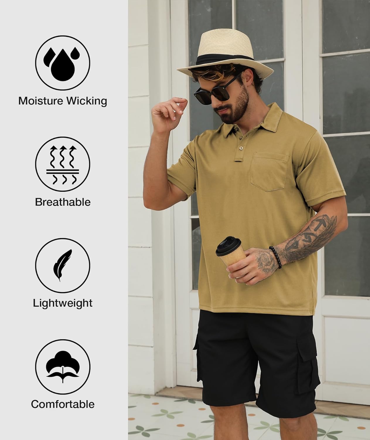 SCODI Men's Pocket Polo Shirts - 5 Pack Short Sleeve Golf T-Shirts | Moisture-Wicking Casual Athletic Wear
