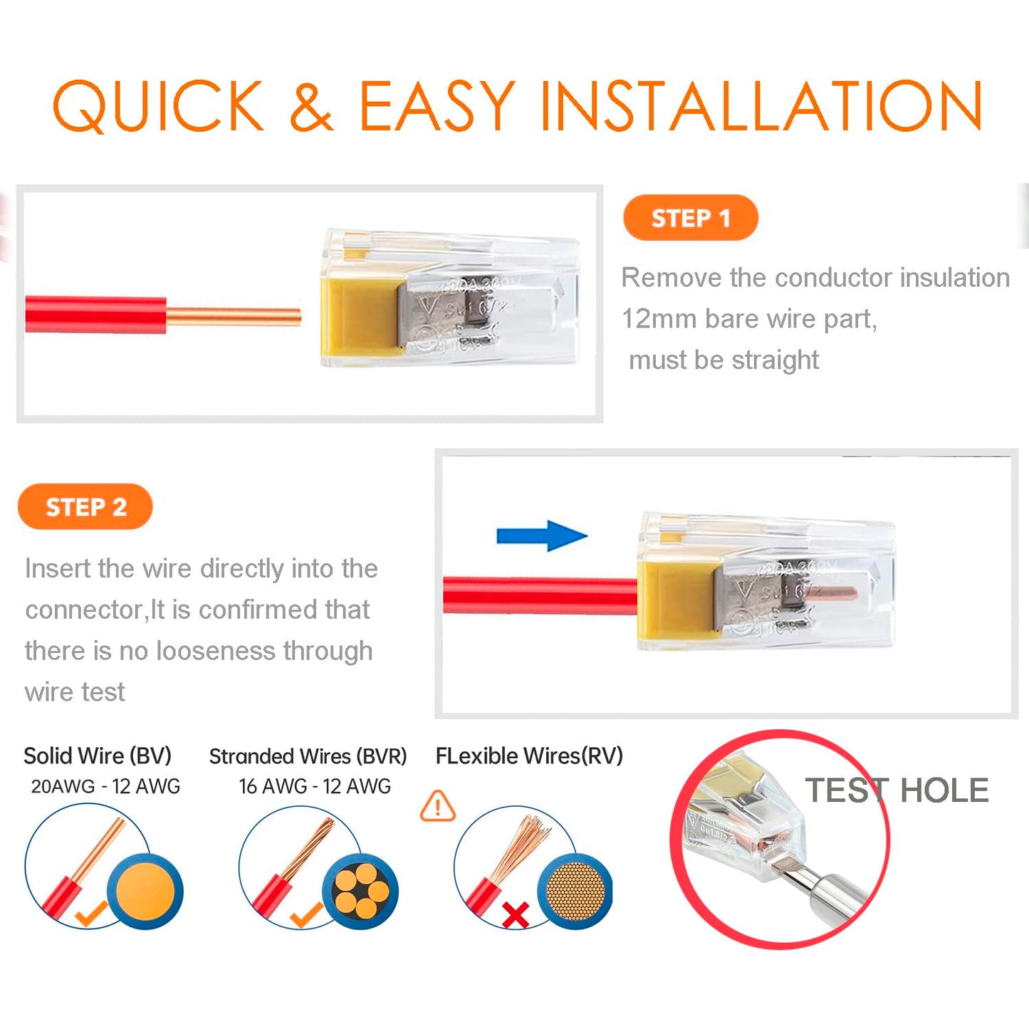 FONGLUAN 100pcs Push-in Wire Connector Splicing Terminals for Solid and Stranded Conductors with 2/4/8 Wires