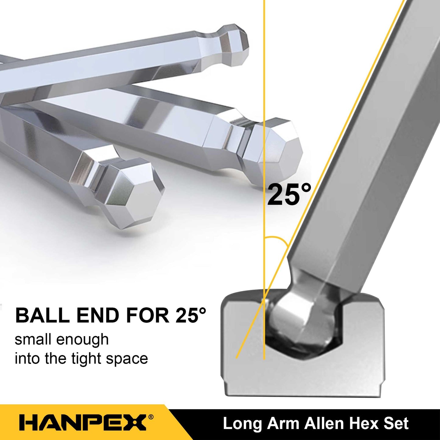 Hanpex Long Arm Hex Key Allen Wrench Set with Ball End, Ball-End Hex Allen Key, Allen Wrench Set Chrome Vanadium Steel(Cr-V), Tamperproof TORX L- Key Set (9Pc Imperial)