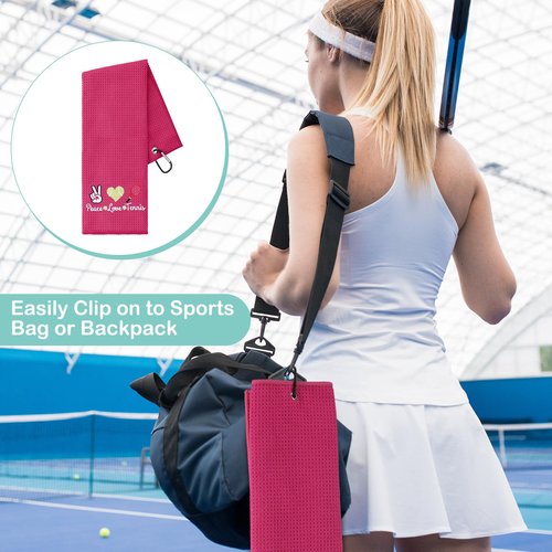 VitalCozy 6 Pcs Soft Tennis Towel for Sweat, Tennis Accessory Gift for Women, Embroidered Towels with Clip, Sports Court Player Lover Adult