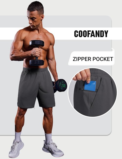 COOFANDY Men's Athletic Gym Shorts - Quick Dry with Zipper Pockets | 7" Workout & Running Shorts