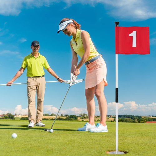 Lewtemi 3 Pcs Golf Flagstick Mini, Putting Green Flag for Yard, All 3 Feet, Detachable Golf Hole Cup, Portable 2 Section Fiberglass Sticks and Flag for Driving Range Backyard Gifts Idea