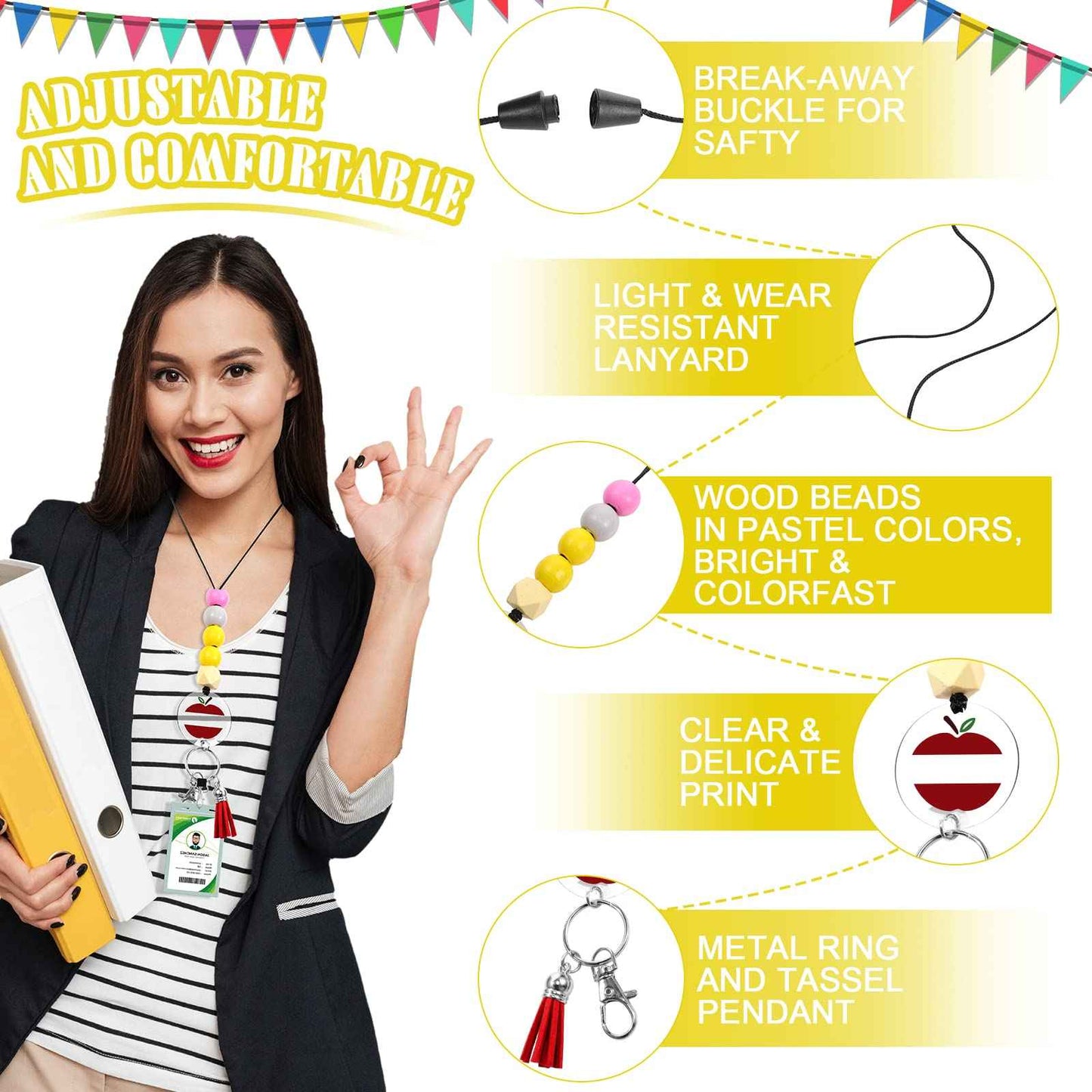 30 Pcs Teacher Appreciation Gifts Bulk Beaded Teacher Lanyards Bulk with ID Holder Marker Supplies for Thanksgiving Christmas