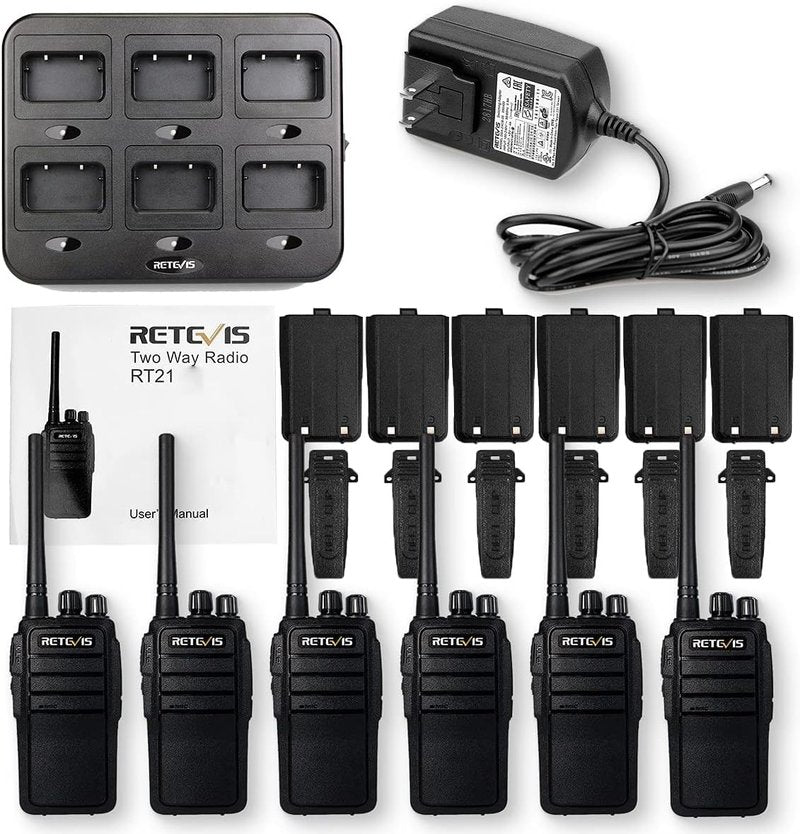 Retevis RT21 2 Way Radio Long Range, Walkie Talkies for Adults, Heavy Duty Rechargeable Two Way Radios with Six-Way Charger, for Manufacturing Education(6 Pack)